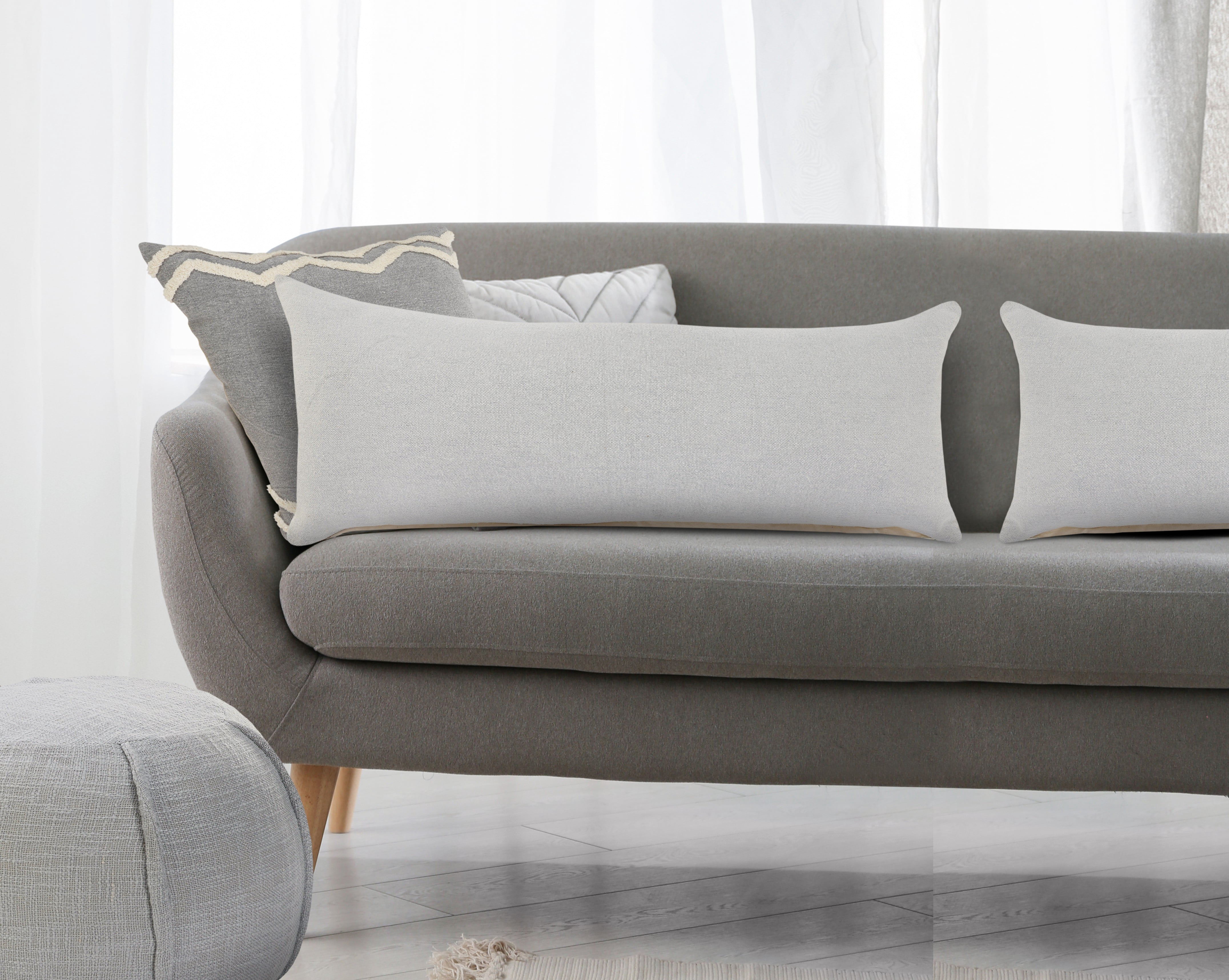 Harlow Hill Solid Loomed Rectangular Cotton Lumbar Pillow Cover - 36" - Gray