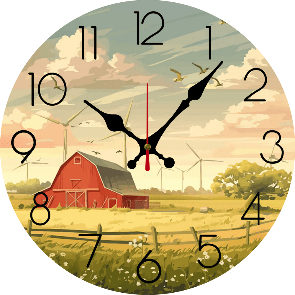 Eveokoki Farmhouse Wall Clock Battery Operated 12 Inch Silent Non Ticking Wooden Wall Clocks Red