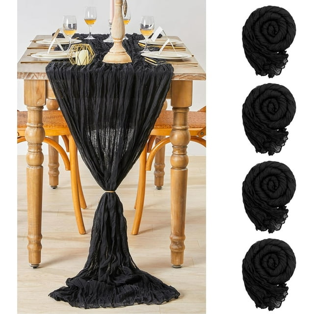 Black Cheesecloth Table Runner 36x120 Inches 4 Packs Romantic Boho Birthday Table Runner for Birthday Party Decorations Graduation Ceremony Decor