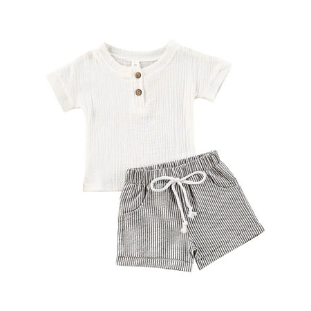 

Gwiyeopda Newborn Baby Toddler Boys Summer Outfits T-shirt Tops Shorts 2PCS Clothes Set