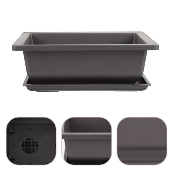 HEALEEP 2Sets Black Rectangular Plant Pots Set for Home Decoration and Garden 9.04x6.68x2.95in