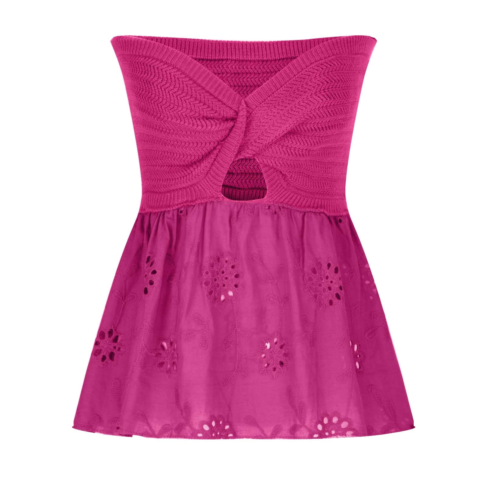 micas knot front knit embroidered tube top