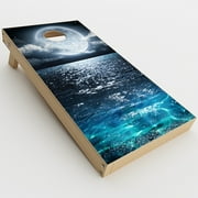 Skin Decal For Cornhole Game Board (2Xpcs.) / Giant Moon Over The Ocean