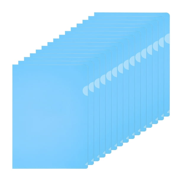 Carpetas de plástico A5, paquete de 15 carpetas transparentes tipo L, bolsillos de proyecto, fundas de documentos, forma L transparente para documentos, archivo de oficina de plástico, 6.3x8.8in, azul