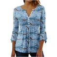 thumbnail image 2 of Sakmal 3/4 Sleeve Womens Tops Under $10 Button Graphic V-Neck Pleated Tunic T Shirts for Women, 2 of 5