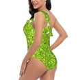 thumbnail image 4 of Uemuo Lime green glitter Print Women's One Piece Swimsuit Asymmetrical Neck Bathing Suit One Shoulder Side Cutout Ruffle Swimwear-Medium, 4 of 6