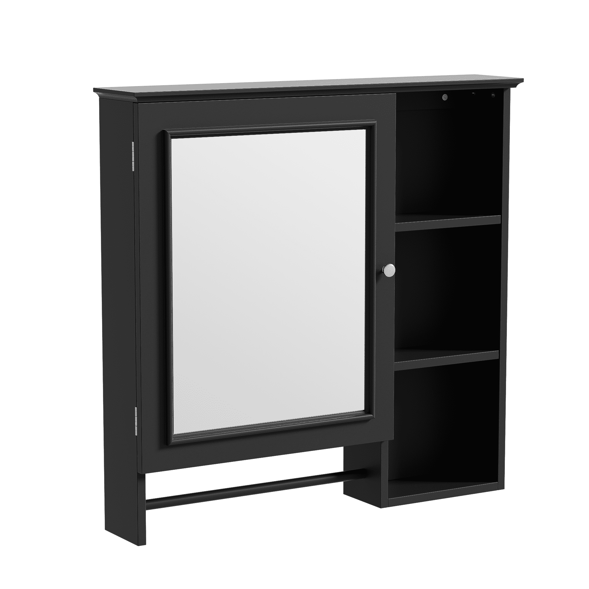 MODERNLUXE Bathroom Wall Storage Cabinet,Wooden Medicine Cabinet with Large Mirror,Adjustable Shelves & 3 Open Storage Levels,Over Toilet Storage Cabinet Organizer with Towel Bar for Bathroom,Black