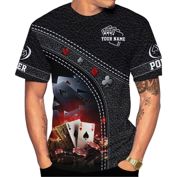 Personalized Poker Shirt, Poker Player Shirt, Funny Casino Poker Pattern 3D Over Print, Unisex Poker Tshirt Men Women (S)