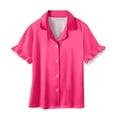 thumbnail image 5 of Mifsaly Kids Girls Pajama Set 3 Piece Soild Color Silk Satin Pjs Matching Outfits Button Down Sleep Shirts with Ruffle Trim Shorts and Fit Lounge Pants, 5 of 8