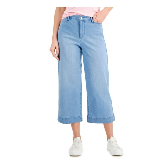CHARTER CLUB Womens Blue Stretch Zippered Pocketed Cropped Tummy Control Wide Leg Jeans 12