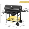 thumbnail image 4 of Flamaker Charcoal Grill Barrel style BBQ Charcoal Grill with Three Item Racks Thermometer Double-Layer Chrome-Plated Iron Baking Pan Ash Catcher for Camping Outdoor BBQ, 4 of 6