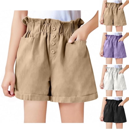 BXSRUTA Girls Summer Solid Color Shorts Breathable Polyester Casual Athletic Hot Pants Everyday Wear