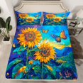 thumbnail image 2 of Homewish Blue Orange Sunflower Twin Sheet Sets, Dreamy Rustic Butterfly Twin Fitted Sheet, Vintage Oil Printing Flat Sheet, Microfiber Bedroom Decor, 3pcs, 2 of 7