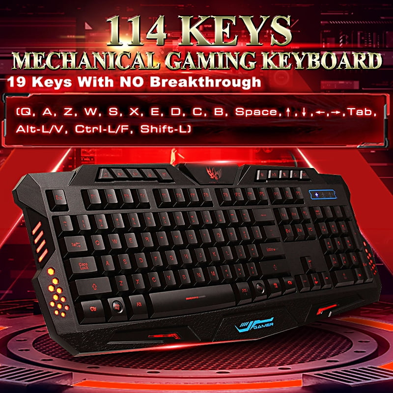Gaming Keyboard Crack Illuminated LED Backlight USB Wired Multimedia PC Computer