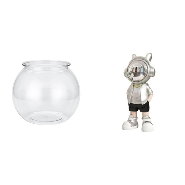 Acuario de escritorio,Pecera pequeña transparente,pecera,jarrón,mesa,Figura de escritorio,Estante con estatua de astronauta para decoración de oficina y hogar,Figura decorativa de escritorio