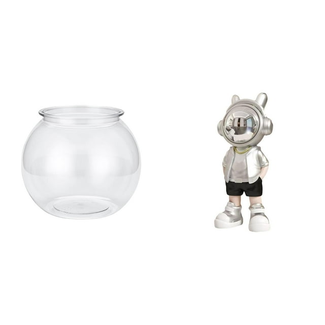Acuario de escritorio,Pecera pequeña transparente,pecera,jarrón,mesa,Figura de escritorio,Estante con estatua de astronauta para decoración de oficina y hogar,Figura decorativa de escritorio