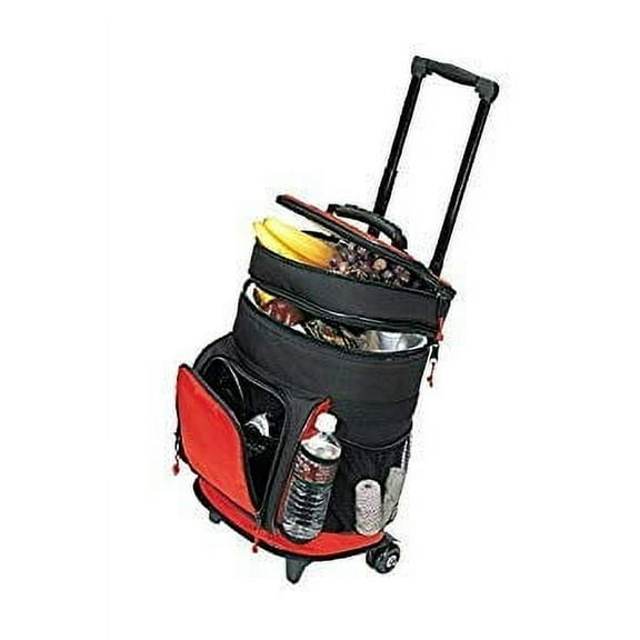 4013RED Deluxe Ripstop Beach Picnic Rolling Cooler with Wheels, One, RED