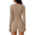 thumbnail image 2 of Women Yoga Rompers Unitard Jumpsuits Solid Color Long Sleeve Square Neck Tummy Control Bodycon Romper, 2 of 9