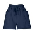 thumbnail image 5 of Lenpel Women's Cotton Linen Shorts Trendy Elastic High Waisted Drawstring Casual Shorts Summer Lounge Shorts with Pockets, 5 of 7