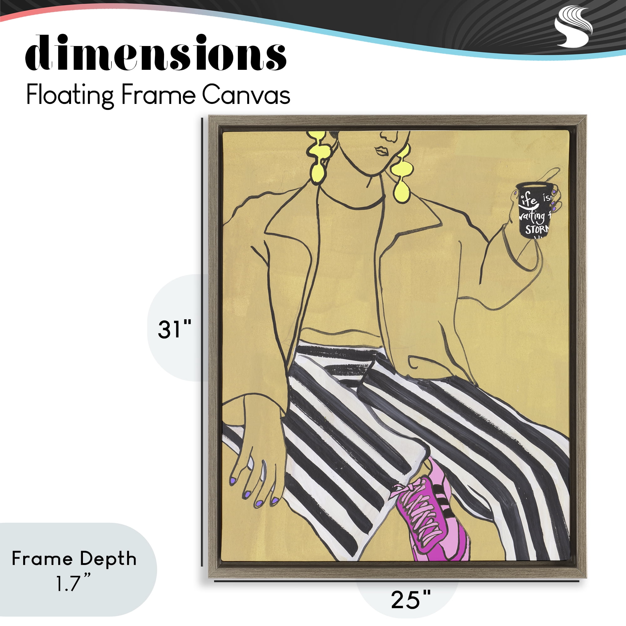 Stupell Industries Fashion Girl in Stripes Brown Framed Floater Canvas Wall Art, design by Melissa Wang