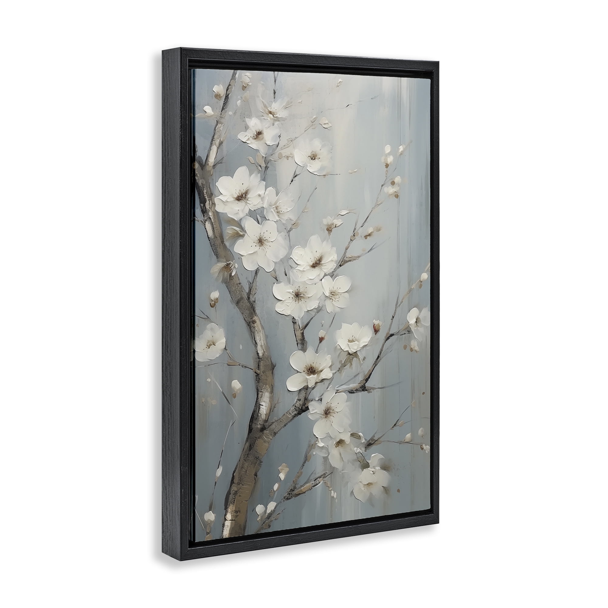 Stupell Industries White Cherry Blossoms Botanical & Floral Painting Black Floater Framed Art Print Wall Art, 17 x 25