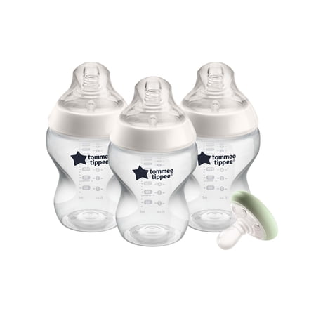 Tommee Tippee Closer to Nature Baby Bottles and Breast-Like Pacifier, Breast-Like Nipples with Anti-Colic Valve, 9oz, 3 Count