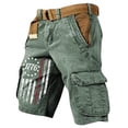 thumbnail image 2 of Men's Vintage Distressed Cargo Shorts with Ripped American Flag Print and Multi-Pockets Featuring Relaxed Fit Design for Summer Beach Fishing Hiking Army Green L, 2 of 5