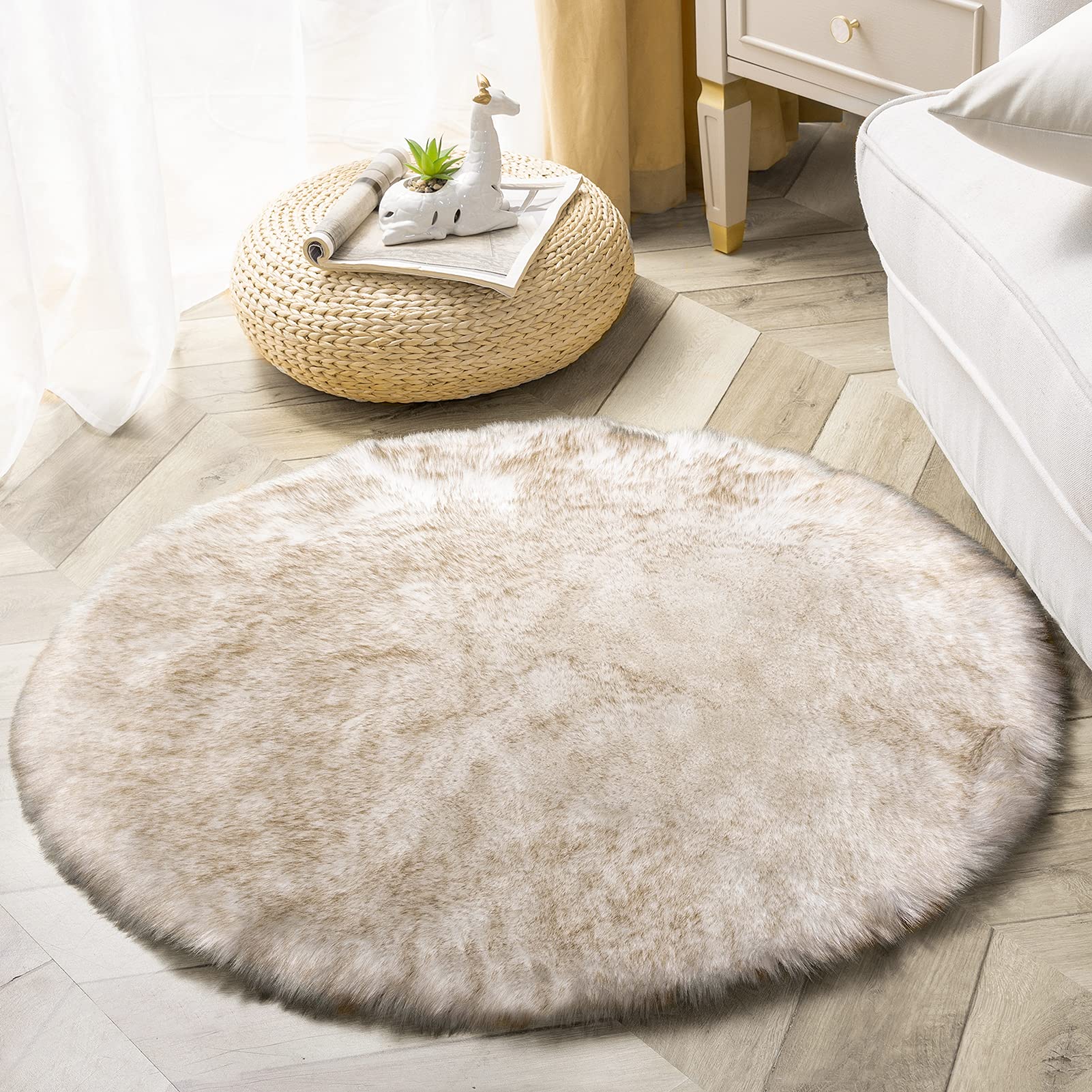 Round Rug Fur Luxuriously Soft Round Faux Sheepskin Fur Area Rug - Circular Shaggy ...