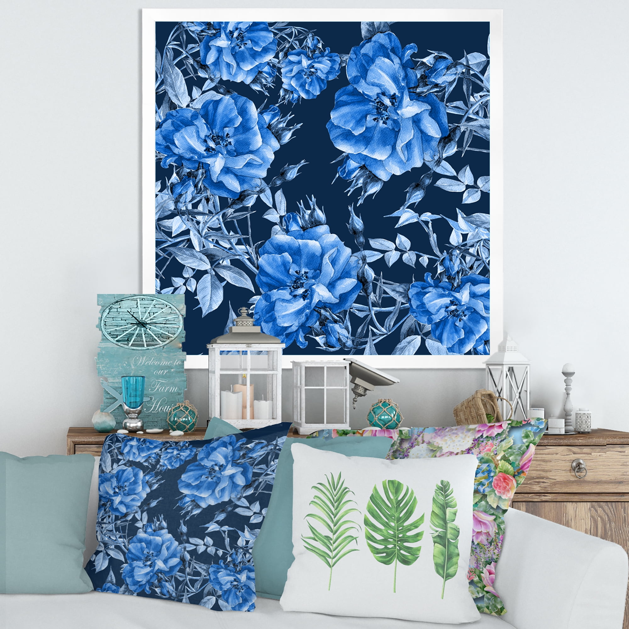 Designart 'Abstract Blue Wildflowers' Modern Framed Art Print