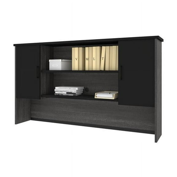 Bestar Norma 2 Door Desk Hutch in Black and Bark Gray