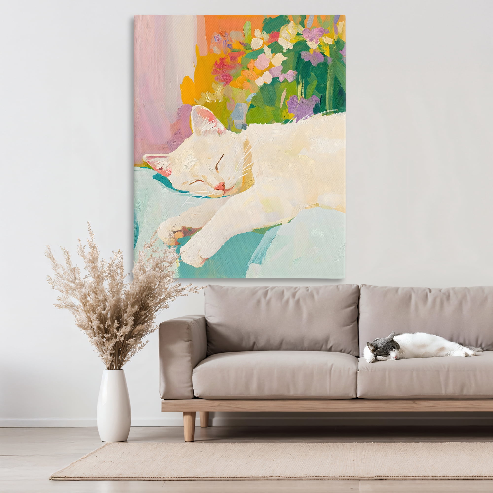 Stupell Industries Sleeping Cat with Flowers Canvas Wall Art, design by The Prints Vibe