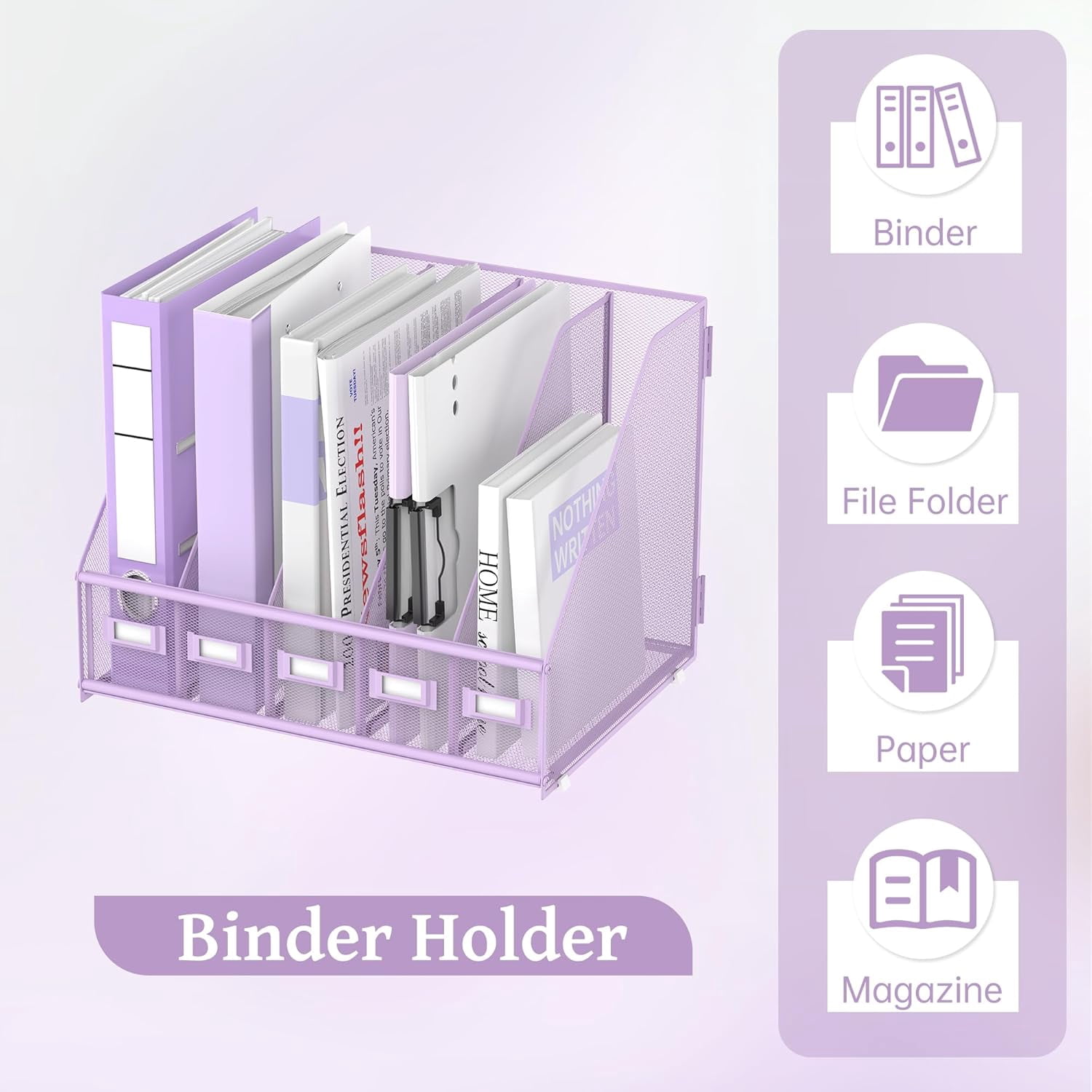 INTIGE Desk Organizer with 5 Vertical Compartments, Metal Desk File Organizer, Desk File Organizer, Increase Storage Space, Plus