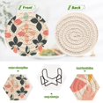thumbnail image 4 of Yayeee 6 PCS Drink Coasters with Holder Set Woven Absorbent Round Tabletop Hot Pad, Black Retro Flower, 4 of 7