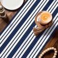 thumbnail image 3 of Striped Navy Blue Table Runner 70 Inches, Farmhouse Line Stripes Classic Bed Runner Dresser Scarves Tabletop for Indoor Outdoor Parties/Ceremony/Banquet, 13" x 70", 3 of 9