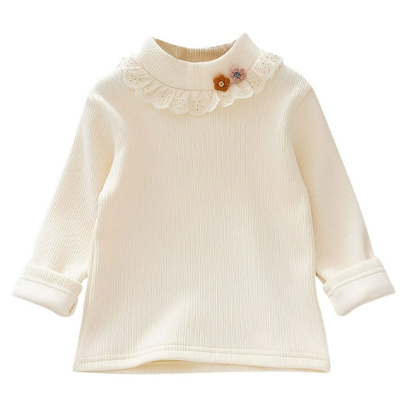 Qingpeng Girls Ruffled Turtleneck Knit Sweaters Casual Long Sleeves Thermal Tee Top