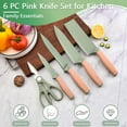 thumbnail image 2 of Knife Set, 6 Pieces Professional Kitchen Knife Set with Universal Knife Block, Super Sharp Knife Set with Ergonomic Handle Non-stick Stainless Steel Knife Block Set (Green), 2 of 7