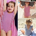 thumbnail image 4 of Baby Girls Beachwear Swimsuit Bodysuits Kid Girls Sleeveless Ruffle Bathing Suit Striped One-Piece Bodysuits, 4 of 9