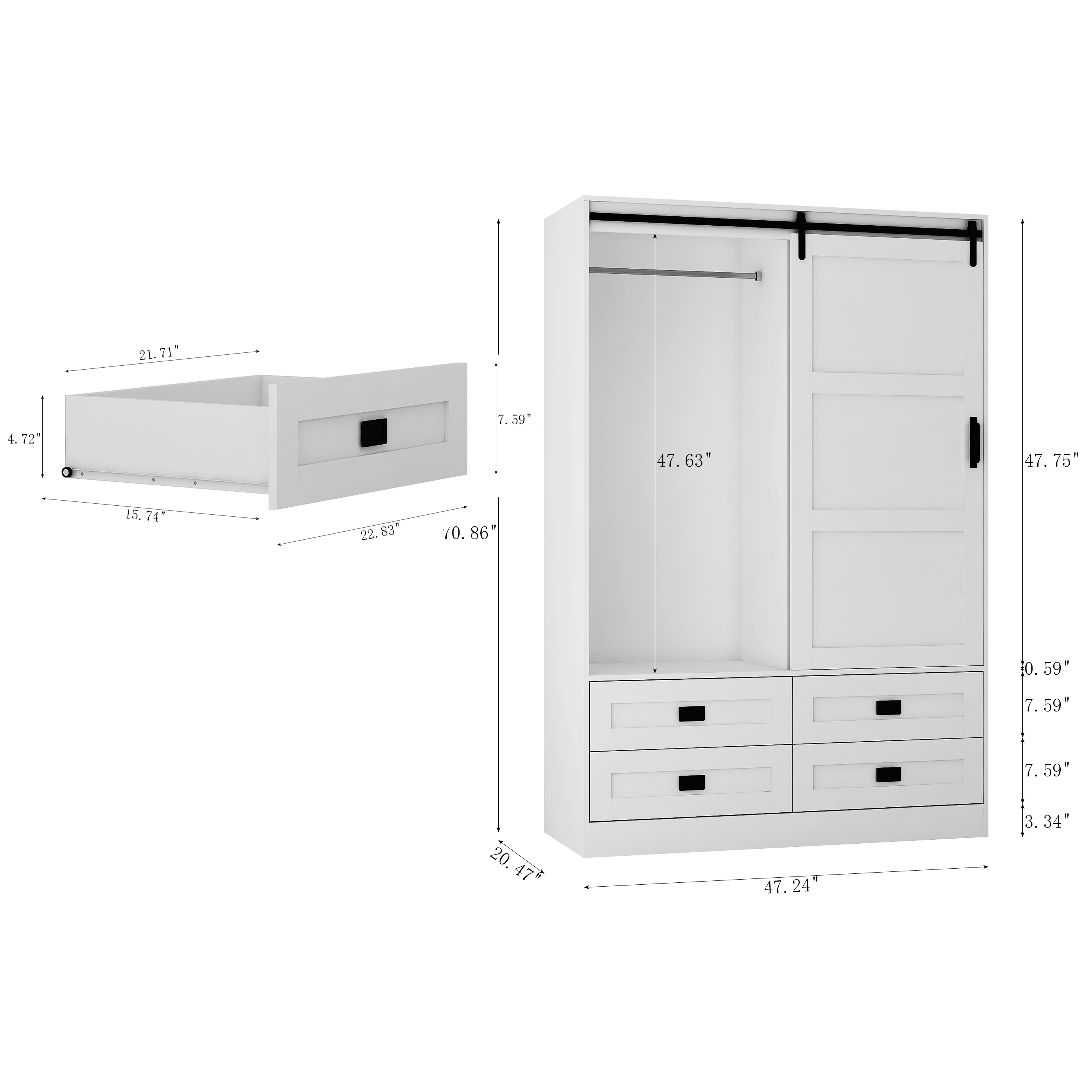 Aukfa Wood Armoire Wardrobe Closet,Clothing Storage Cabinet with Drawers,Hanging Rod & Barn Door,White