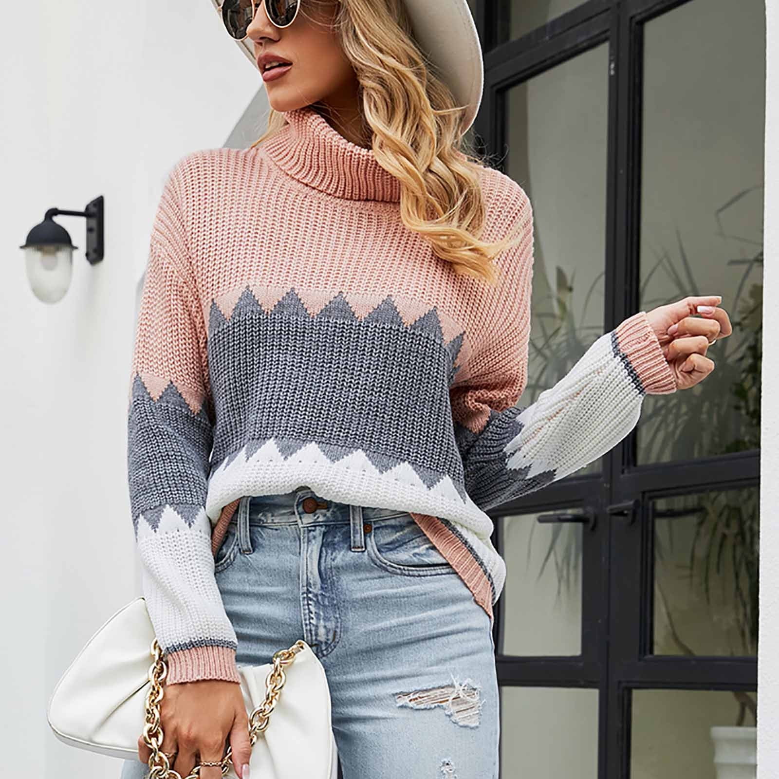 Jienlioq Winter Sweaters for Women Women'S Autumn and Winter New European  Cross-Border Color-Blocking Pullover Sweater Popular Lapel Sweater Flash  Picks | Walmart Canada