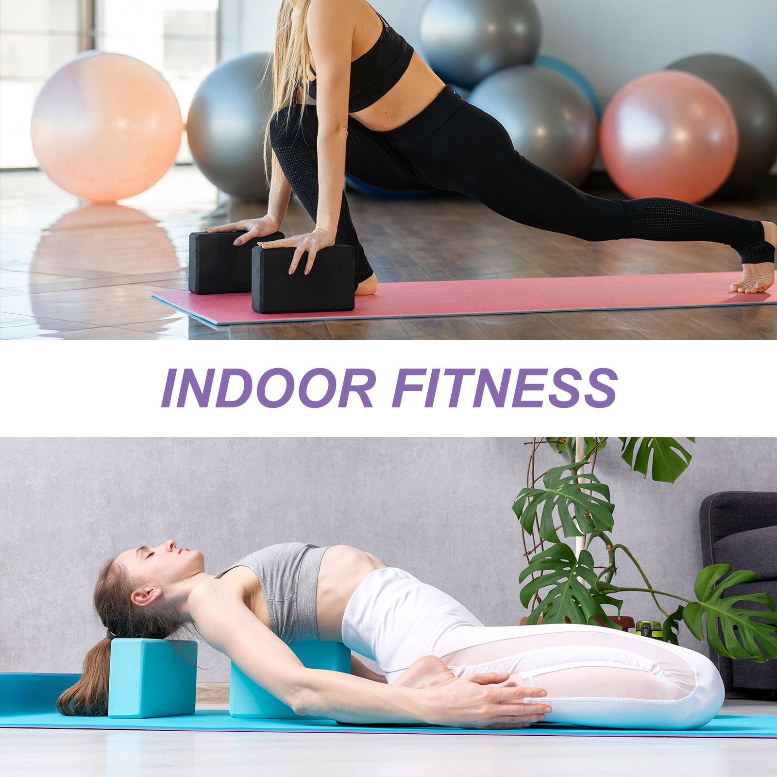2 Blocs De Yoga En Mousse EVA Haute Densité - Antidérapants, Bords Biseautés, Pour étirement Et équilibre - 3