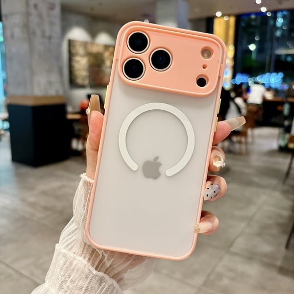 for iPhone 17 Magnetic Case, Built in Strong Magnets Compatible with MagSafe, Clear Hard PC Back Cover Soft TPU Frame Shockproof Slim Bumper Case for iPhone 17 - Pink