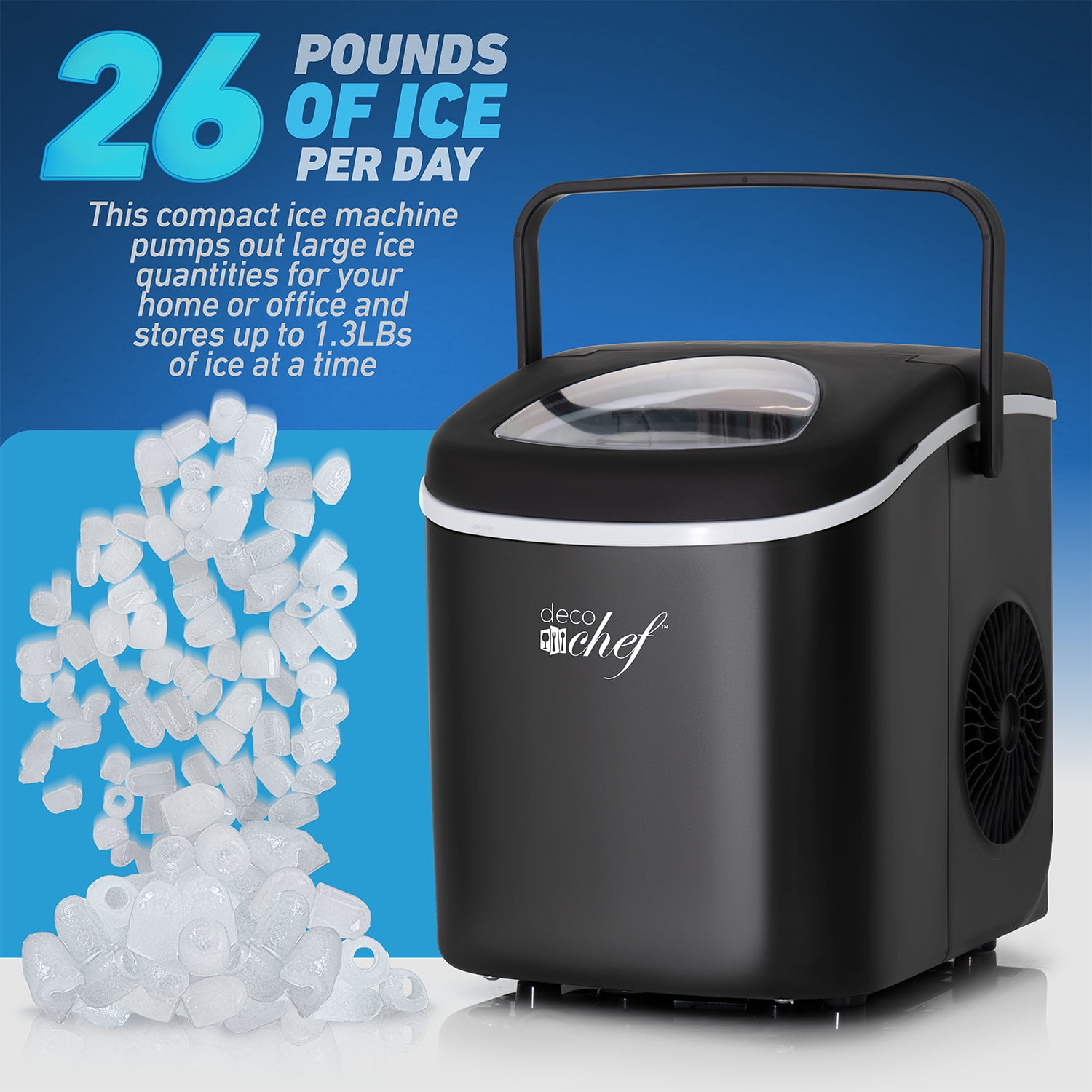 Deco Compact Countertop Ice Maker, 26LBs in 24HRs, 9 Bullet Ice Cubes Ready in 6 Minutes, Black