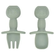 Newborn Food Grade Silicone Mini Fork Spoon Baby Panda Pattern Utensils Set Feeding Spoon Learn To Eat Children Tableware Set A