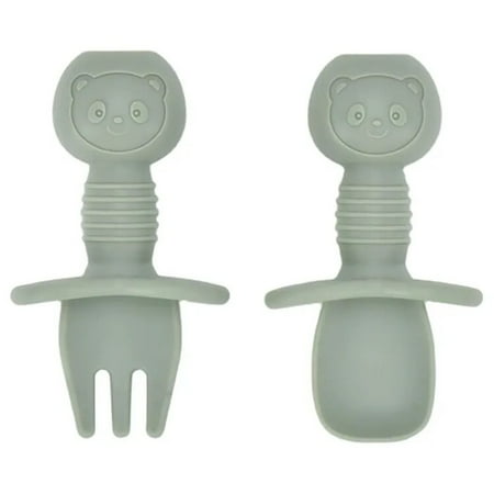 Newborn Food Grade Silicone Mini Fork Spoon Baby Panda Pattern Utensils Set Feeding Spoon Learn To Eat Children Tableware Set A