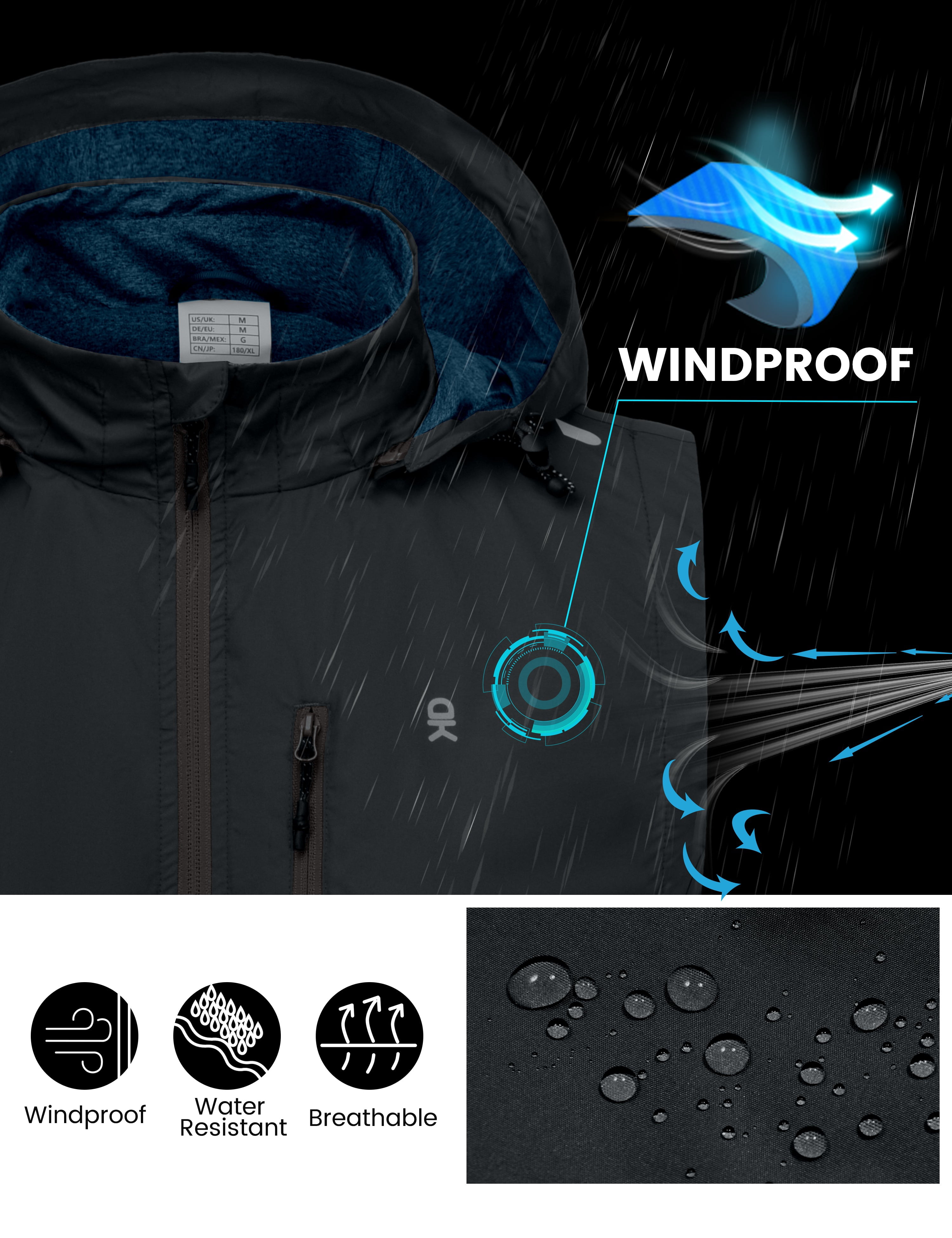 Little Donkey Andy Men's Lightweight Softshell Vest Detachable Hood Windproof Golf Sleeveless Jacket for Hiking Running Black 2XL