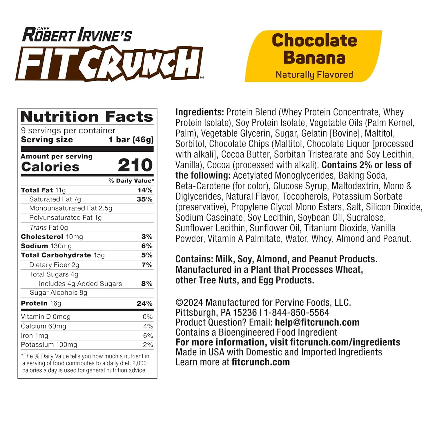 Fit Crunch Snack Size Protein Bar, Chocolate Banana, 16g Protein, 9 ct.