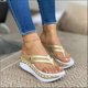 thumbnail image 2 of Women Thongs Slippers Casual Bulky Platform Sandals PU Flat Heel Slide Shoes, 2 of 3