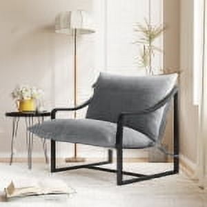 Mid-Century Modern Sling Accent Chair, Comfy Fabric Living Room Chairs with Heavy Duty Metal Frame, Lounge Reading Armchair for Living Room Bedroom, Easy Assembly, Dark Grey