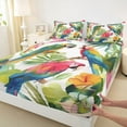thumbnail image 4 of Feelyou Green Pink Parrot Twin Sheet Sets for Teen, Tropic Palm Leaves Twin Fitted Sheet, Watercolor Flower Floral Flat Sheet, Luxury Bedroom Decor, 3pcs, 4 of 8
