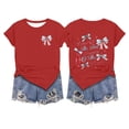 thumbnail image 4 of America 250 Shirt Women Independence Day Bow Knot Print Crew Neck Short Sleeve Tops for Everyday Wear Women's T Shirts Red L, 4 of 4